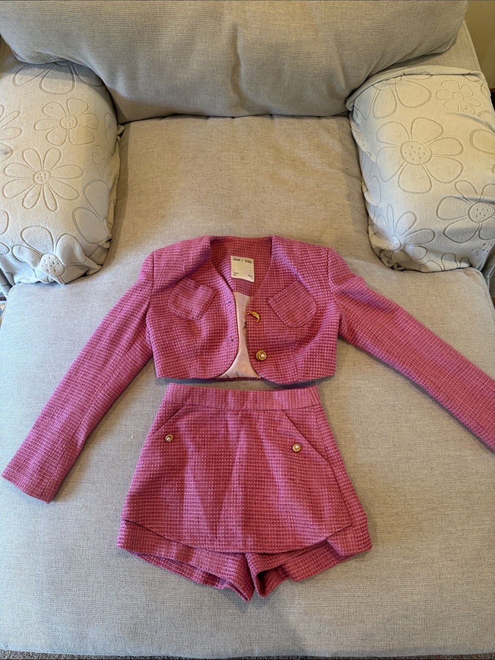 Cropped Pink Tweed Jacket by